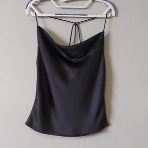 Mittoshop Satin Cowl Neck Tank Top Size Small Black Crisscross Spaghetti Straps